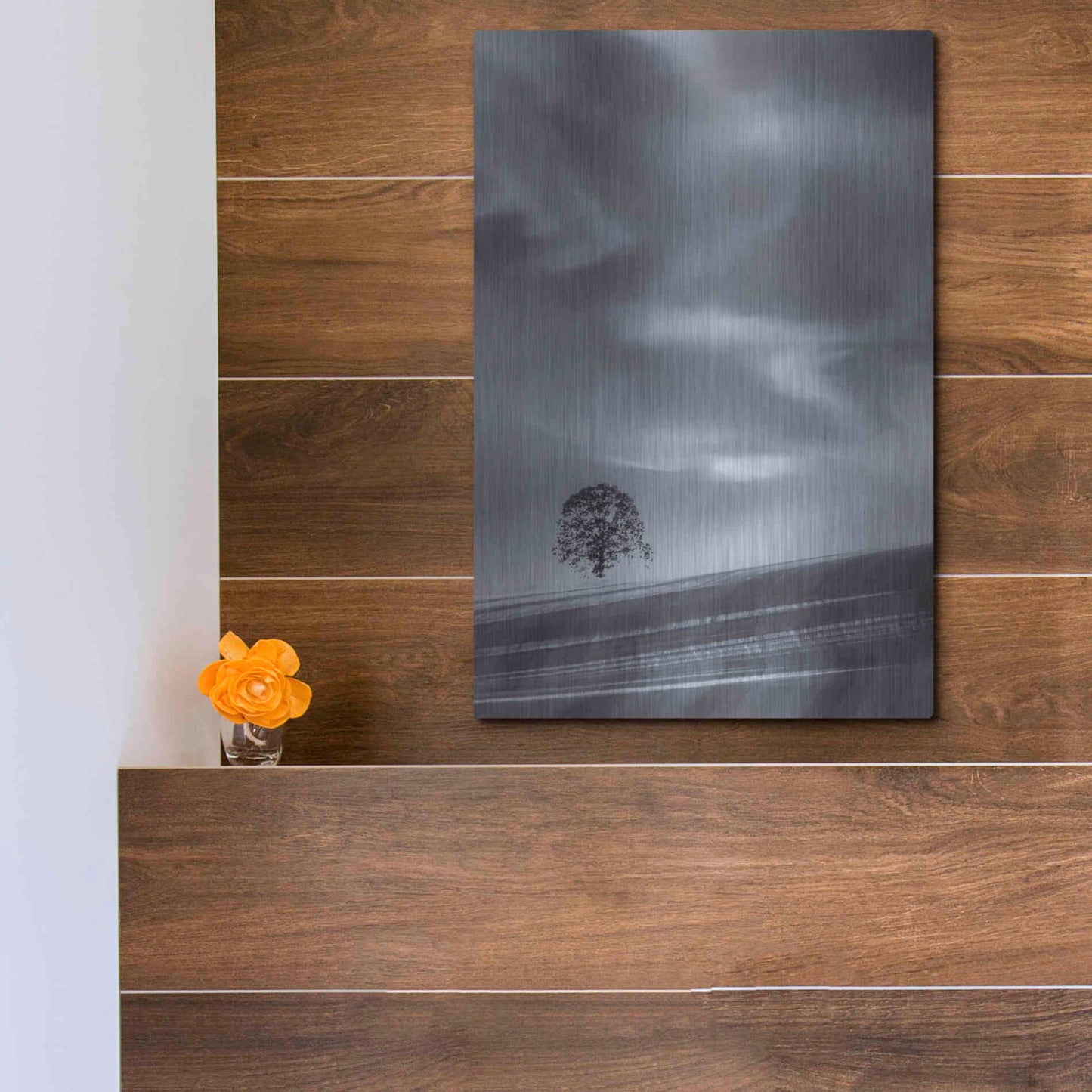Luxe Metal Art  'Lone Tree On A Hillside'  by Don Schwartz, Metal Wall Art,12x16