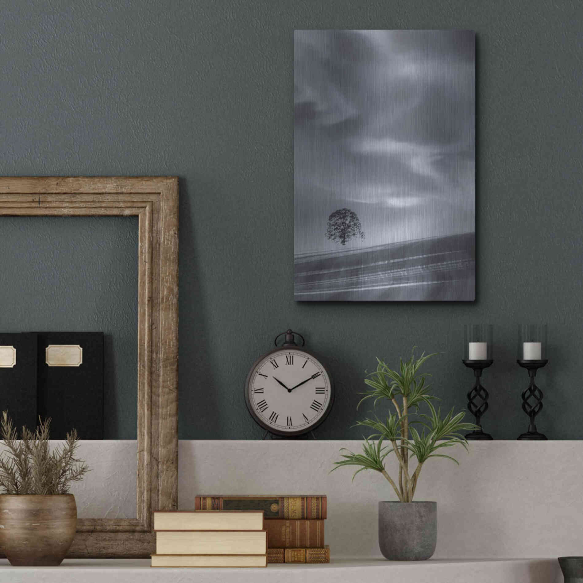 Luxe Metal Art  'Lone Tree On A Hillside'  by Don Schwartz, Metal Wall Art,12x16