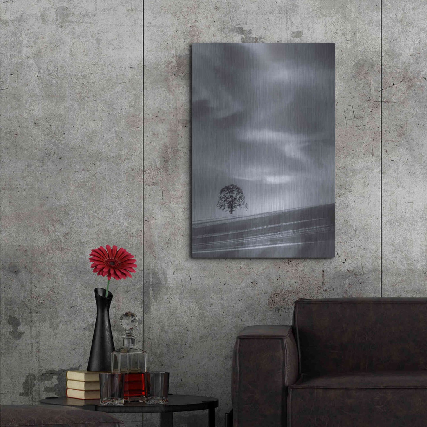 Luxe Metal Art  'Lone Tree On A Hillside'  by Don Schwartz, Metal Wall Art,24x36
