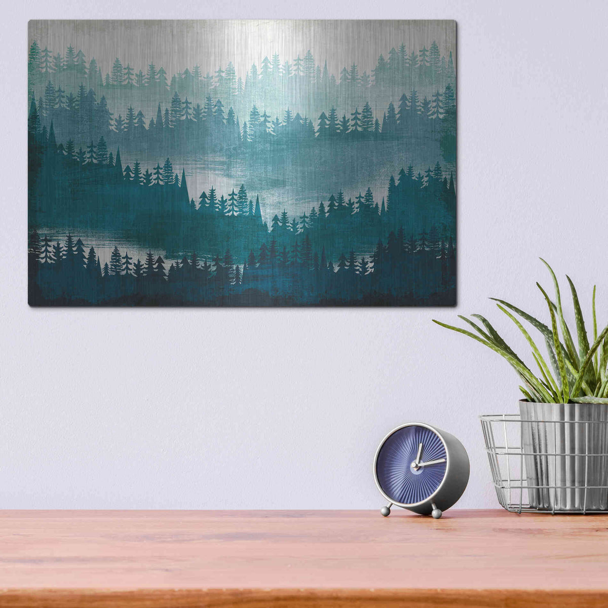 Luxe Metal Art 'Mountainscape Blue' by Michael Mullan, Metal Wall Art,16x12