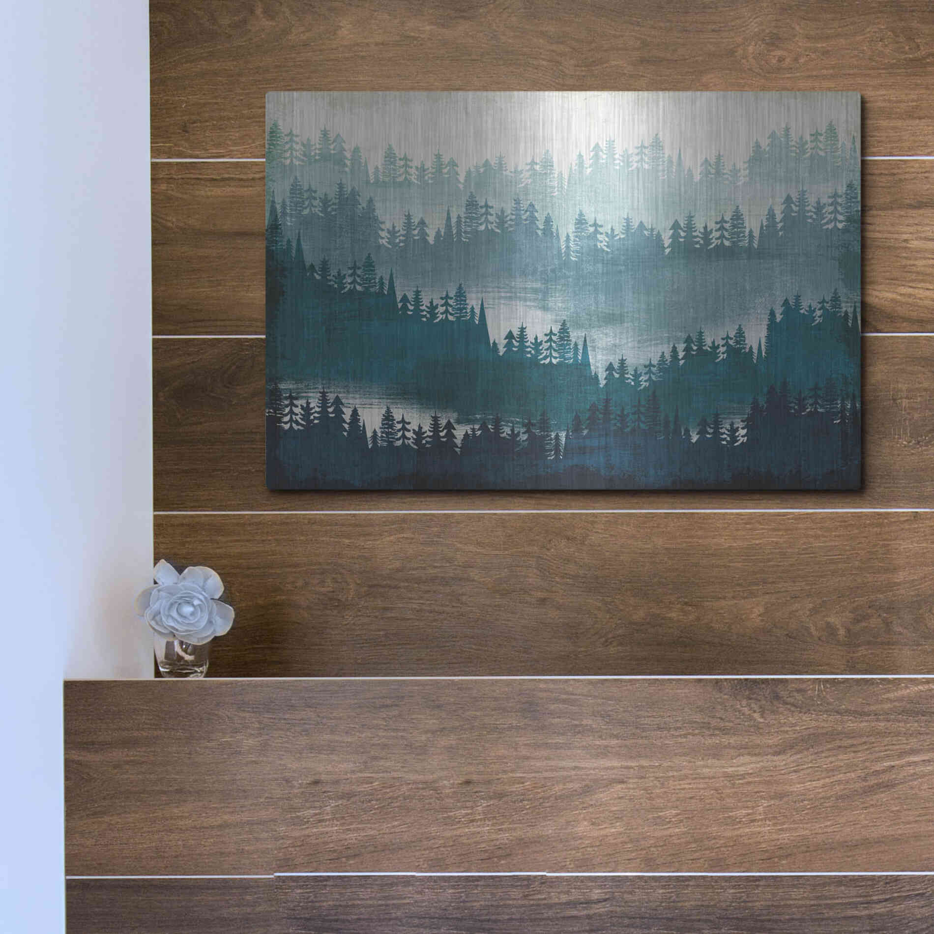 Luxe Metal Art 'Mountainscape Blue' by Michael Mullan, Metal Wall Art,16x12