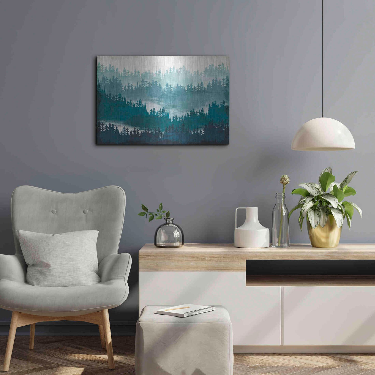 Luxe Metal Art 'Mountainscape Blue' by Michael Mullan, Metal Wall Art,24x16