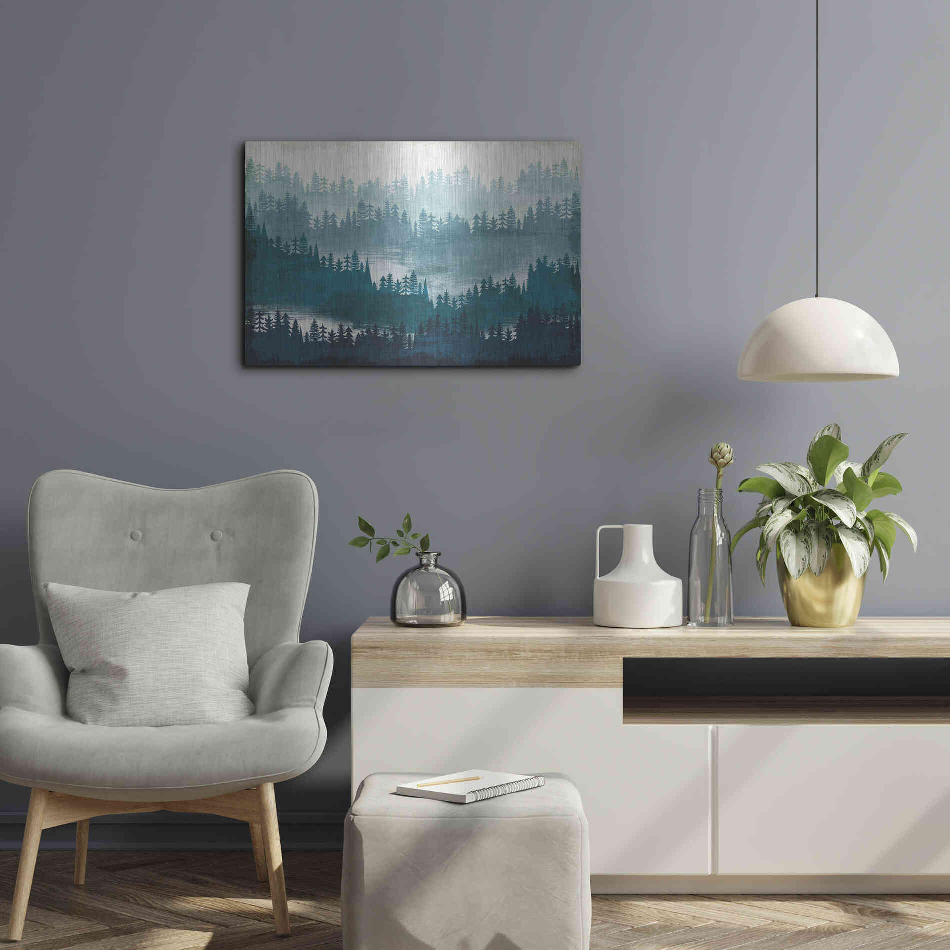 Luxe Metal Art 'Mountainscape Blue' by Michael Mullan, Metal Wall Art,24x16