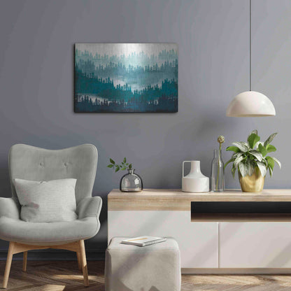 Luxe Metal Art 'Mountainscape Blue' by Michael Mullan, Metal Wall Art,24x16