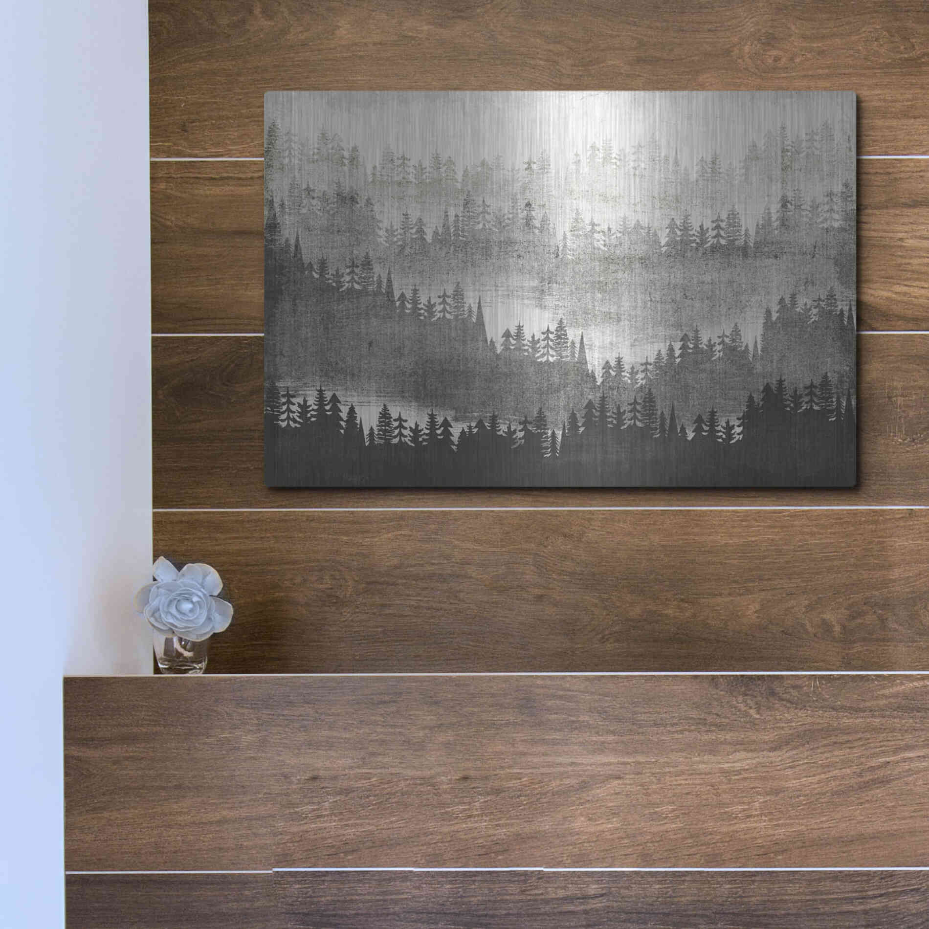 Luxe Metal Art 'Mountainscape Silver' by Michael Mullan, Metal Wall Art,16x12