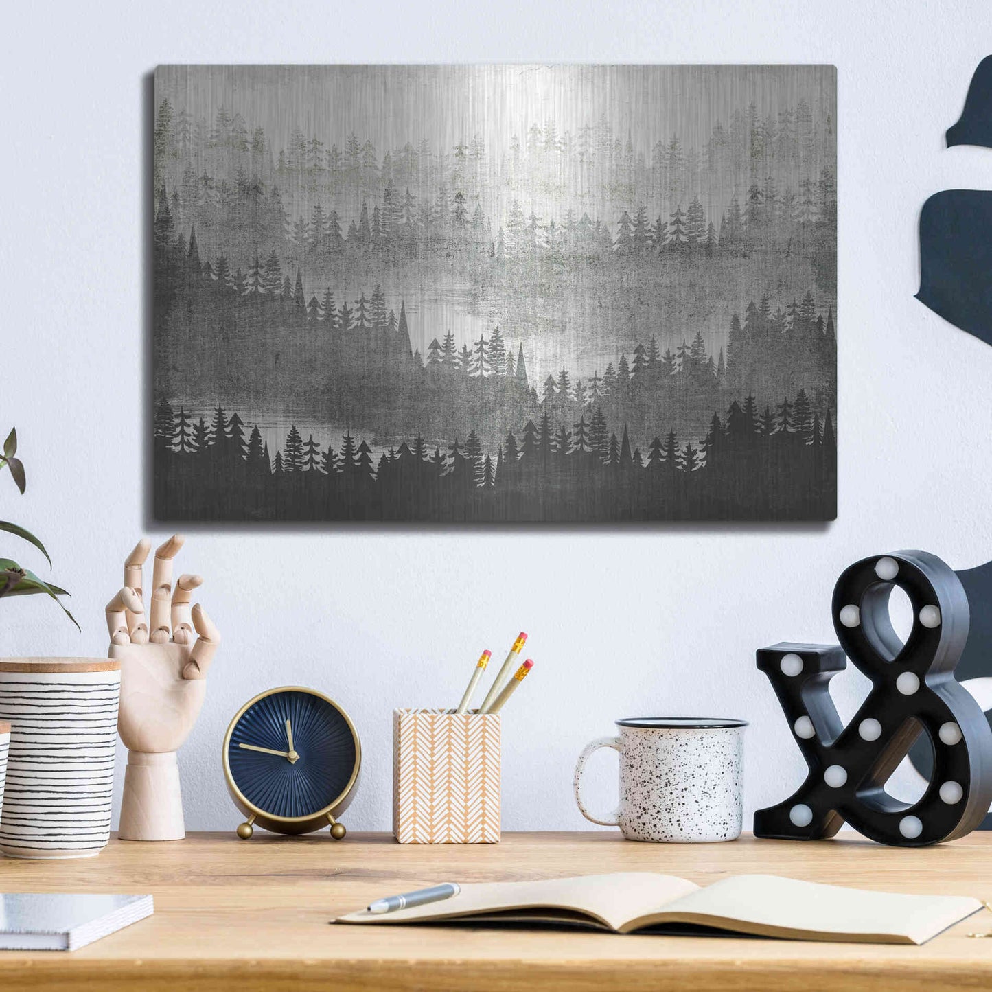 Luxe Metal Art 'Mountainscape Silver' by Michael Mullan, Metal Wall Art,16x12
