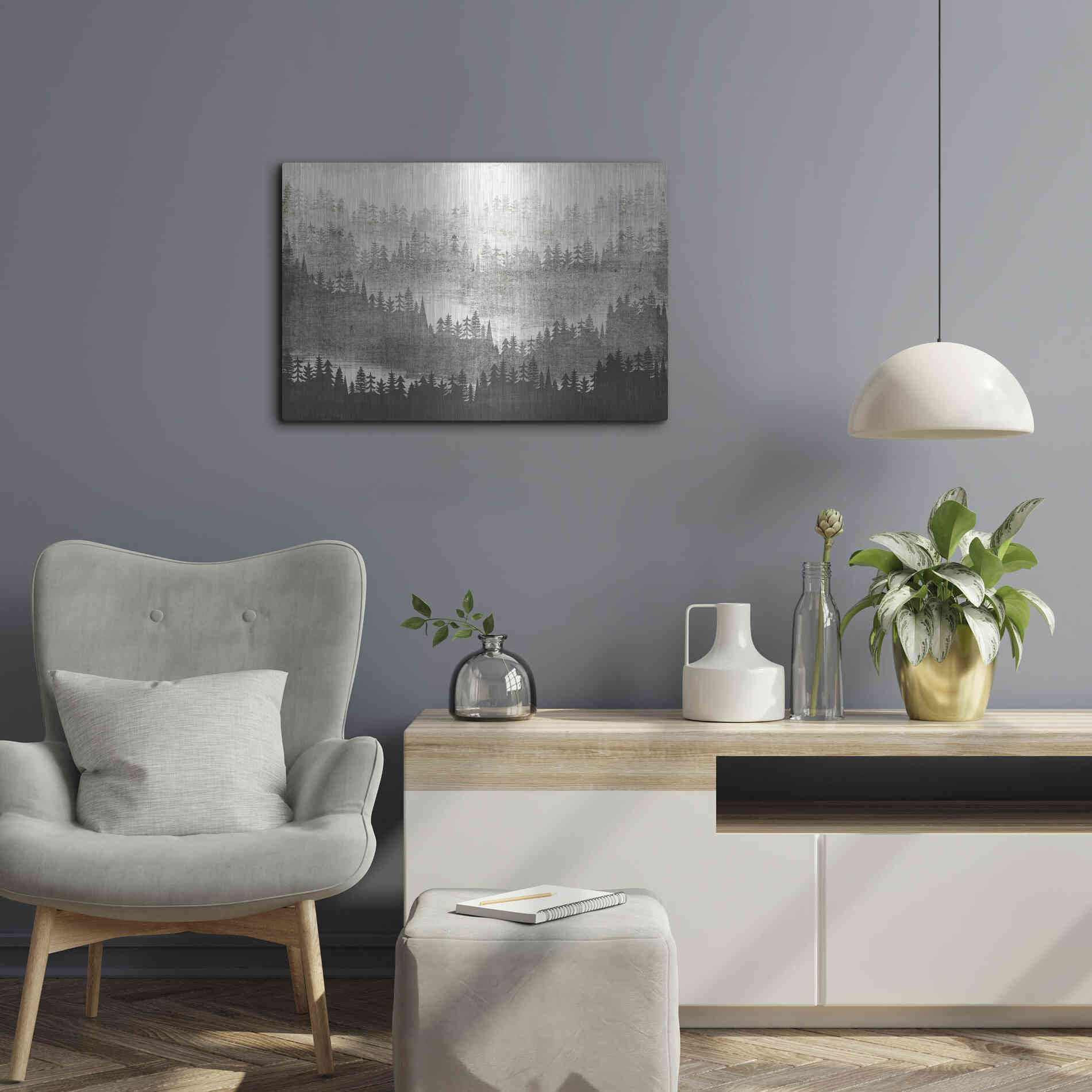 Luxe Metal Art 'Mountainscape Silver' by Michael Mullan, Metal Wall Art,24x16