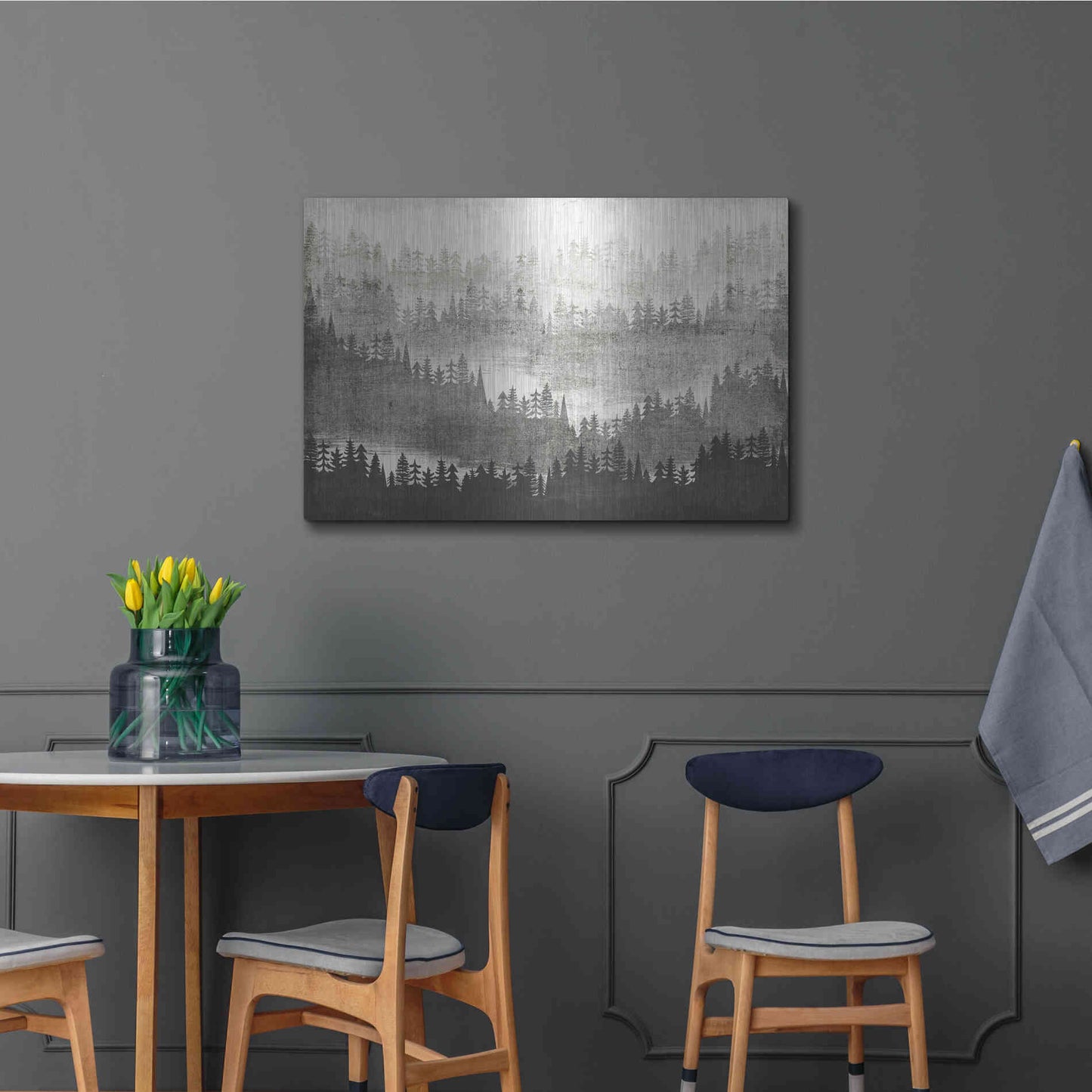Luxe Metal Art 'Mountainscape Silver' by Michael Mullan, Metal Wall Art,36x24