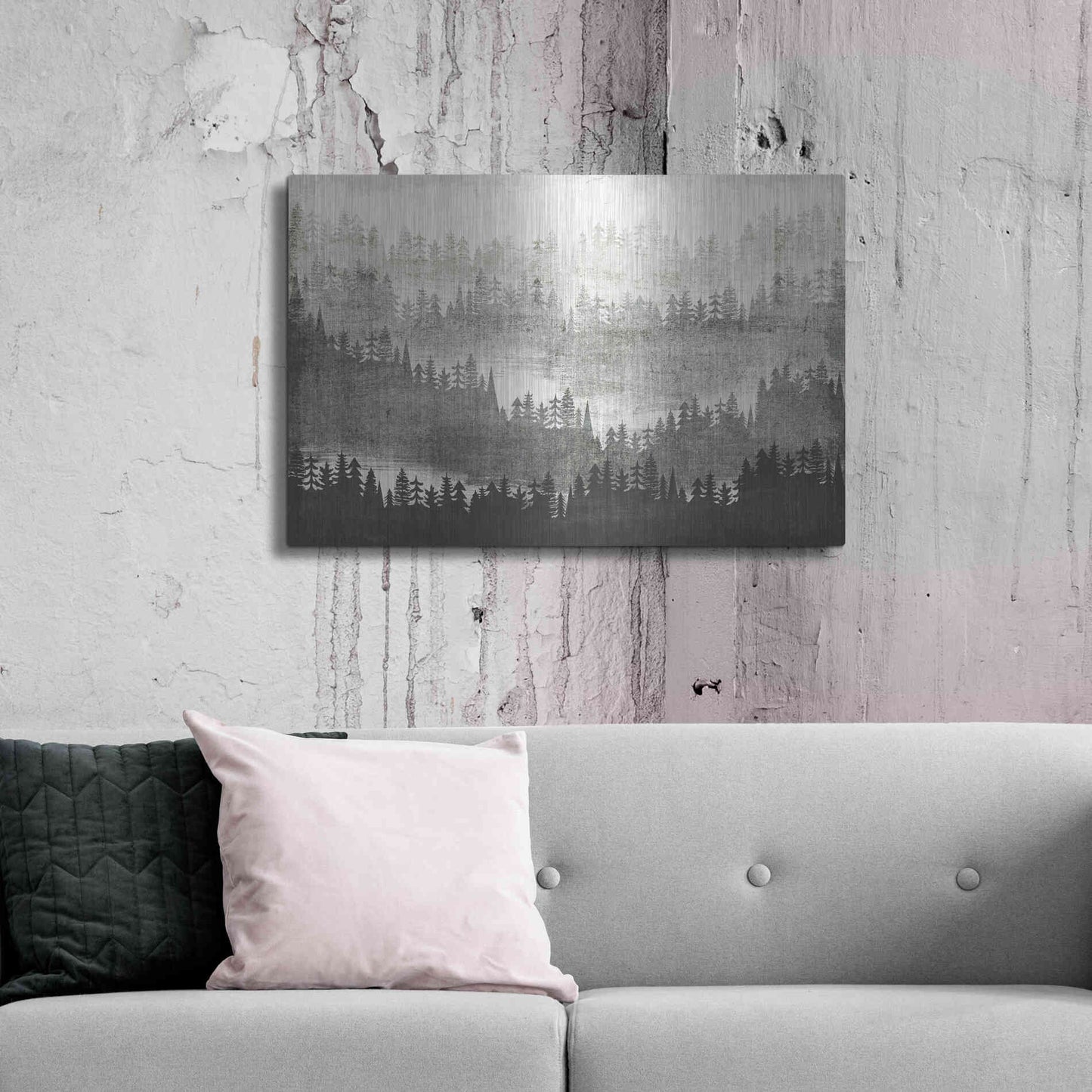 Luxe Metal Art 'Mountainscape Silver' by Michael Mullan, Metal Wall Art,36x24