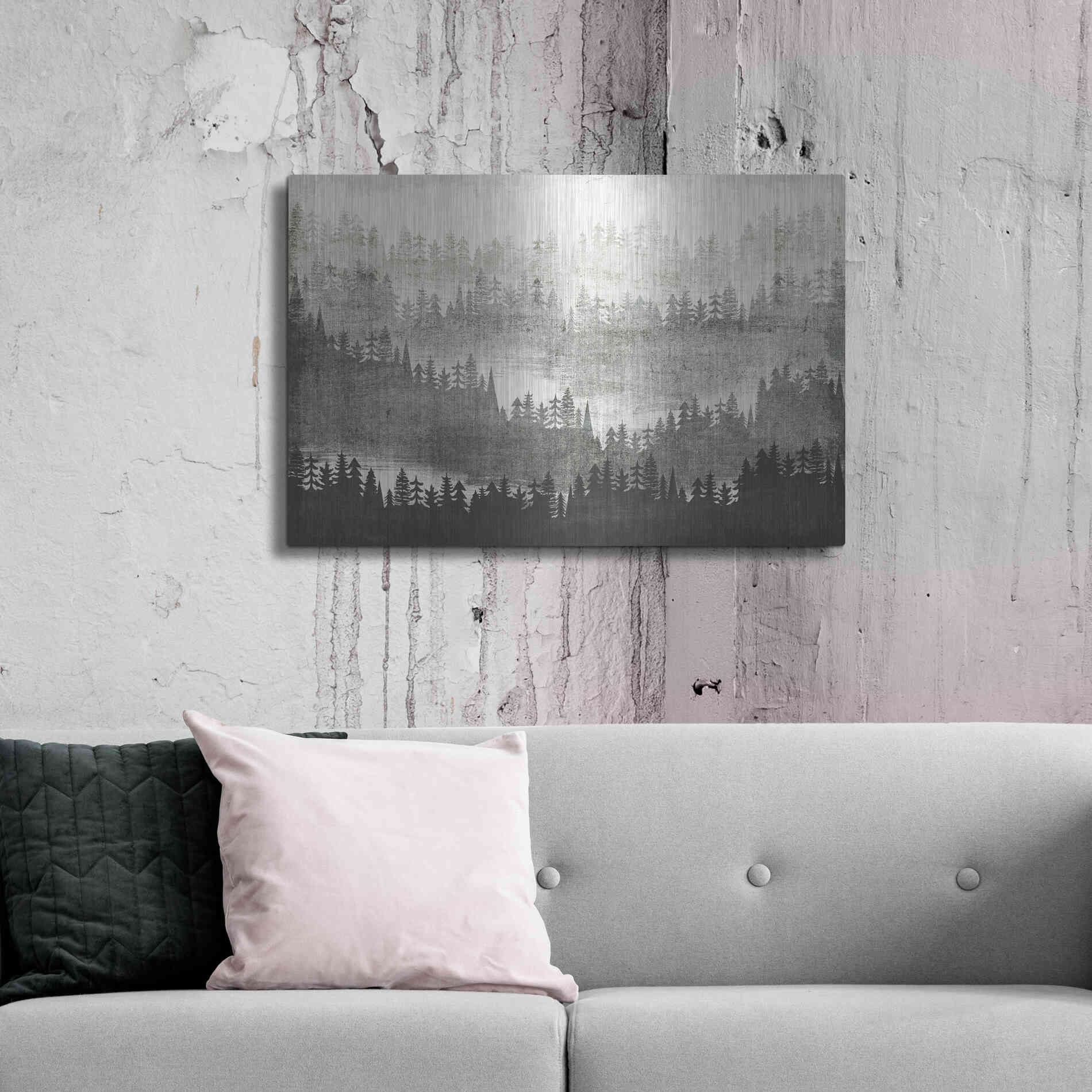 Luxe Metal Art 'Mountainscape Silver' by Michael Mullan, Metal Wall Art,36x24