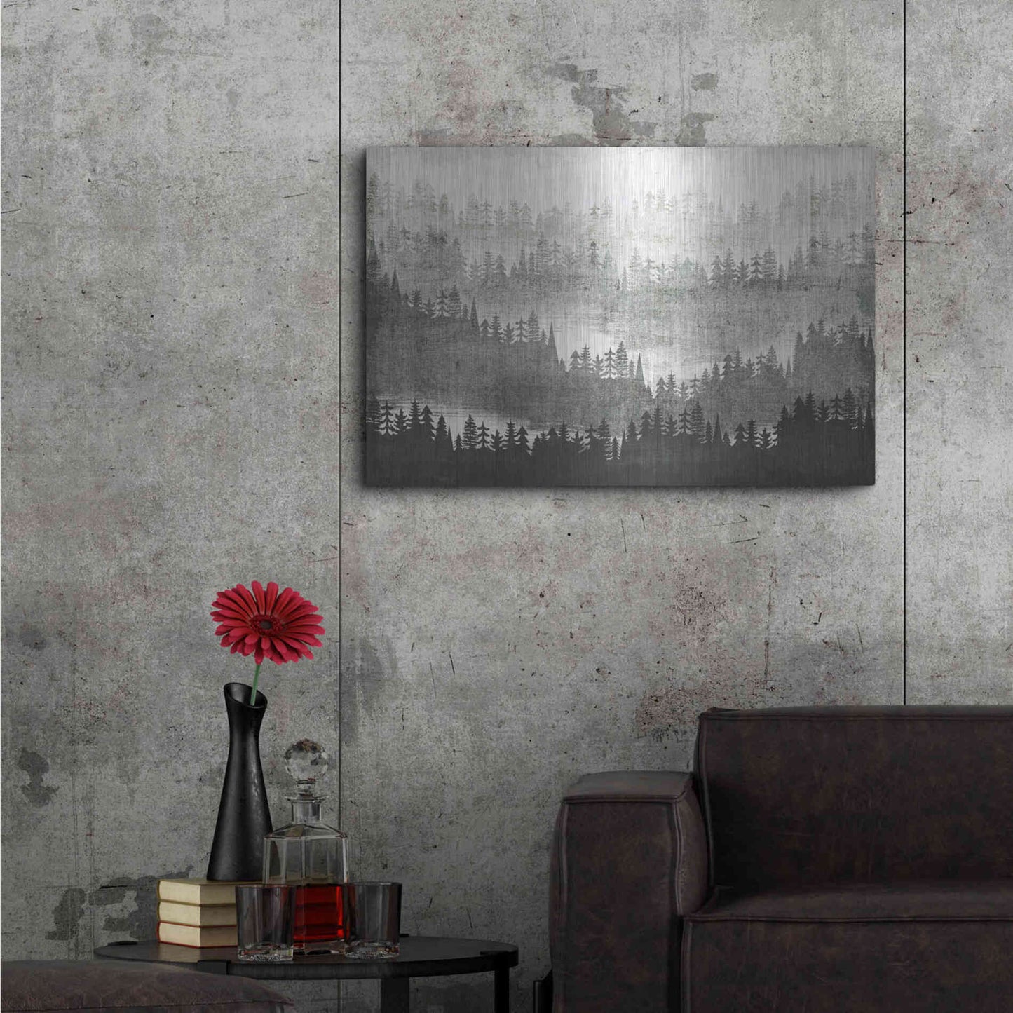 Luxe Metal Art 'Mountainscape Silver' by Michael Mullan, Metal Wall Art,36x24