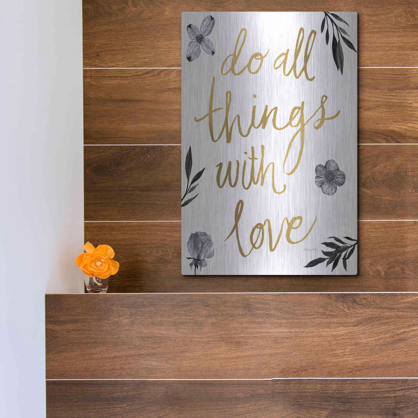 Luxe Metal Art 'Do All Things with Love BW' by Sara Zieve Miller, Metal Wall Art,12x16