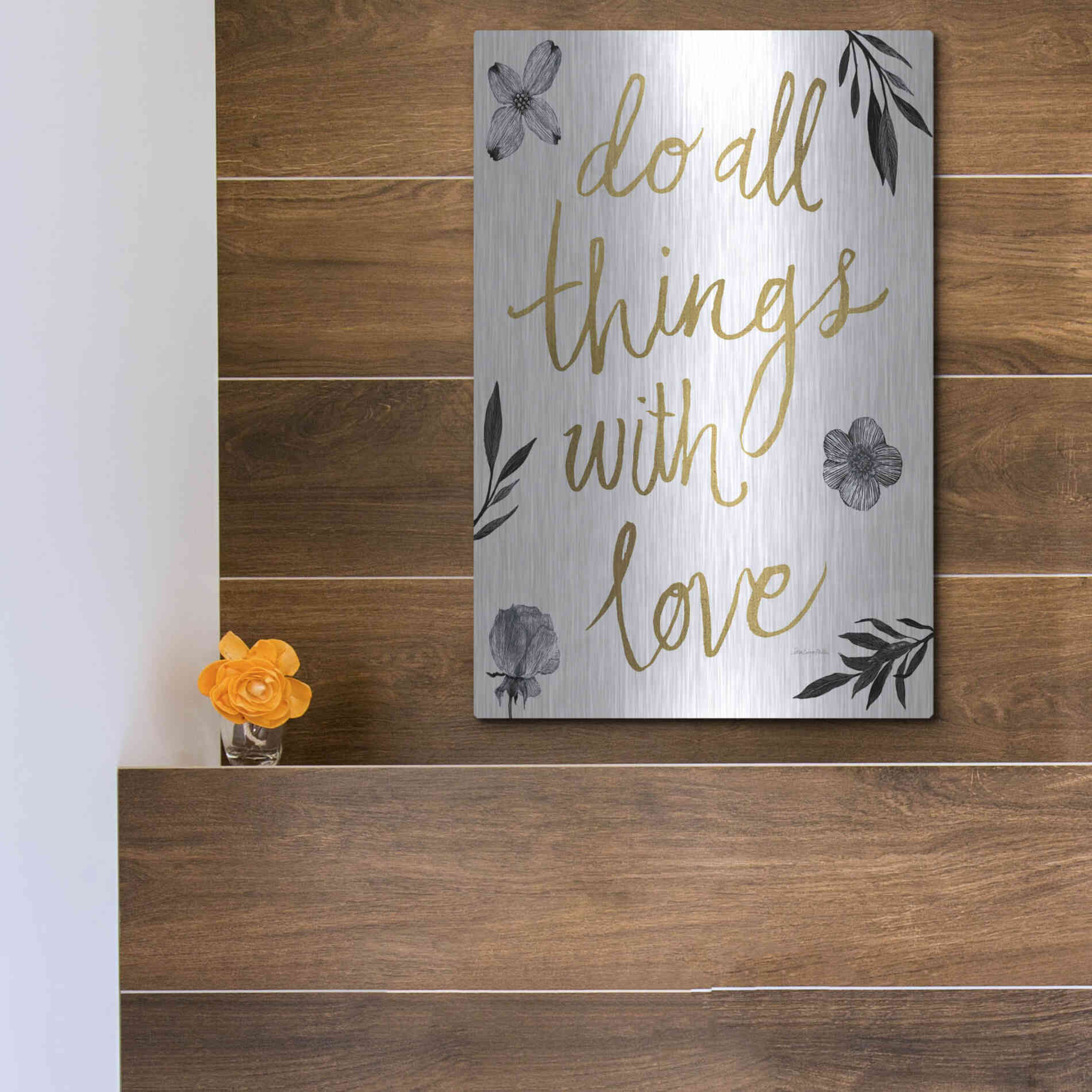 Luxe Metal Art 'Do All Things with Love BW' by Sara Zieve Miller, Metal Wall Art,12x16