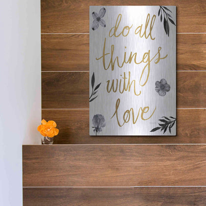 Luxe Metal Art 'Do All Things with Love BW' by Sara Zieve Miller, Metal Wall Art,12x16
