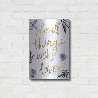 Luxe Metal Art 'Do All Things with Love BW' by Sara Zieve Miller, Metal Wall Art,16x24