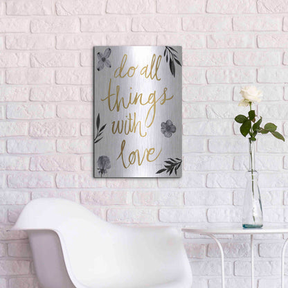 Luxe Metal Art 'Do All Things with Love BW' by Sara Zieve Miller, Metal Wall Art,16x24