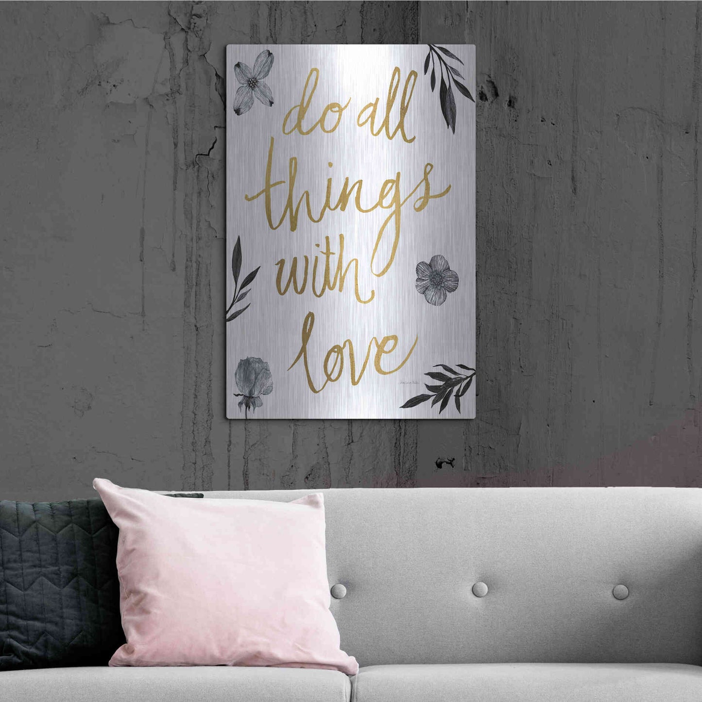 Luxe Metal Art 'Do All Things with Love BW' by Sara Zieve Miller, Metal Wall Art,24x36
