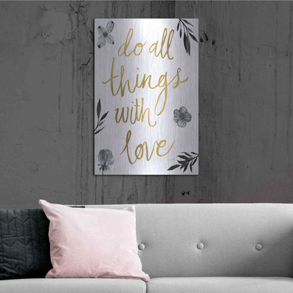 Luxe Metal Art 'Do All Things with Love BW' by Sara Zieve Miller, Metal Wall Art,24x36