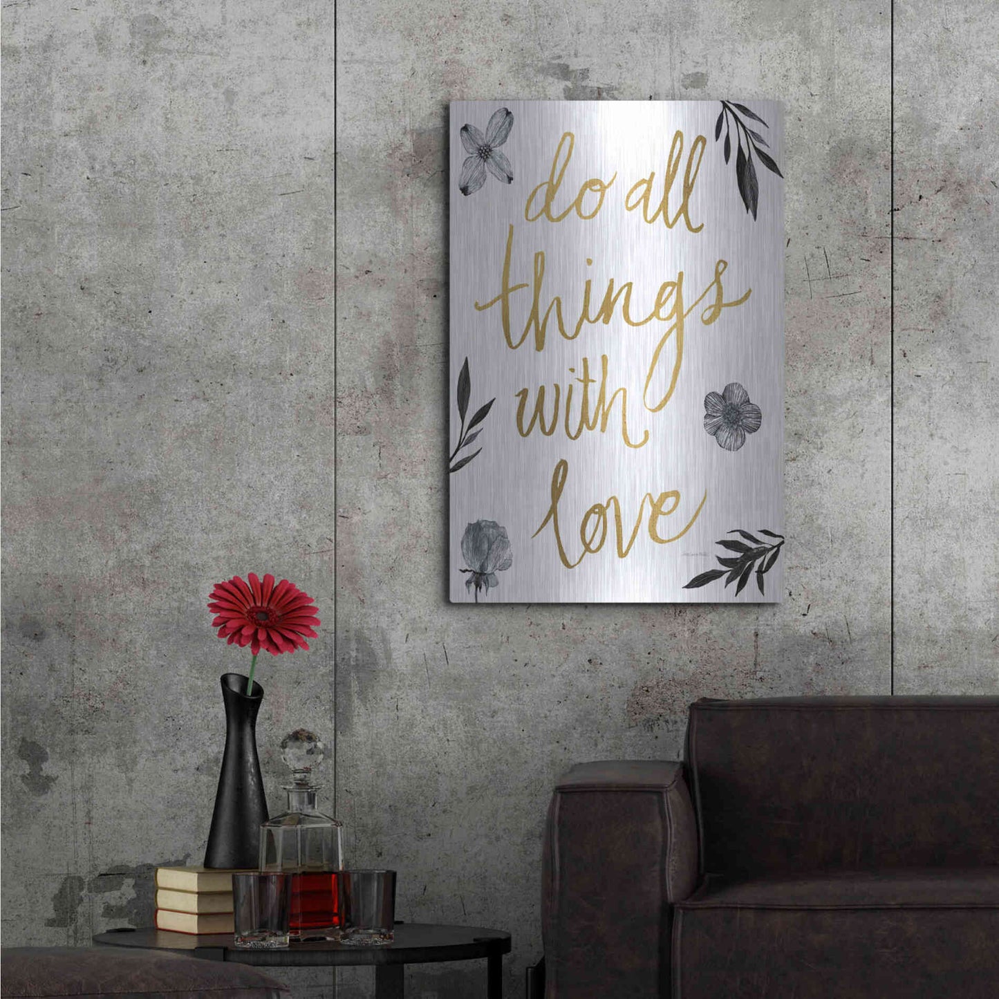 Luxe Metal Art 'Do All Things with Love BW' by Sara Zieve Miller, Metal Wall Art,24x36