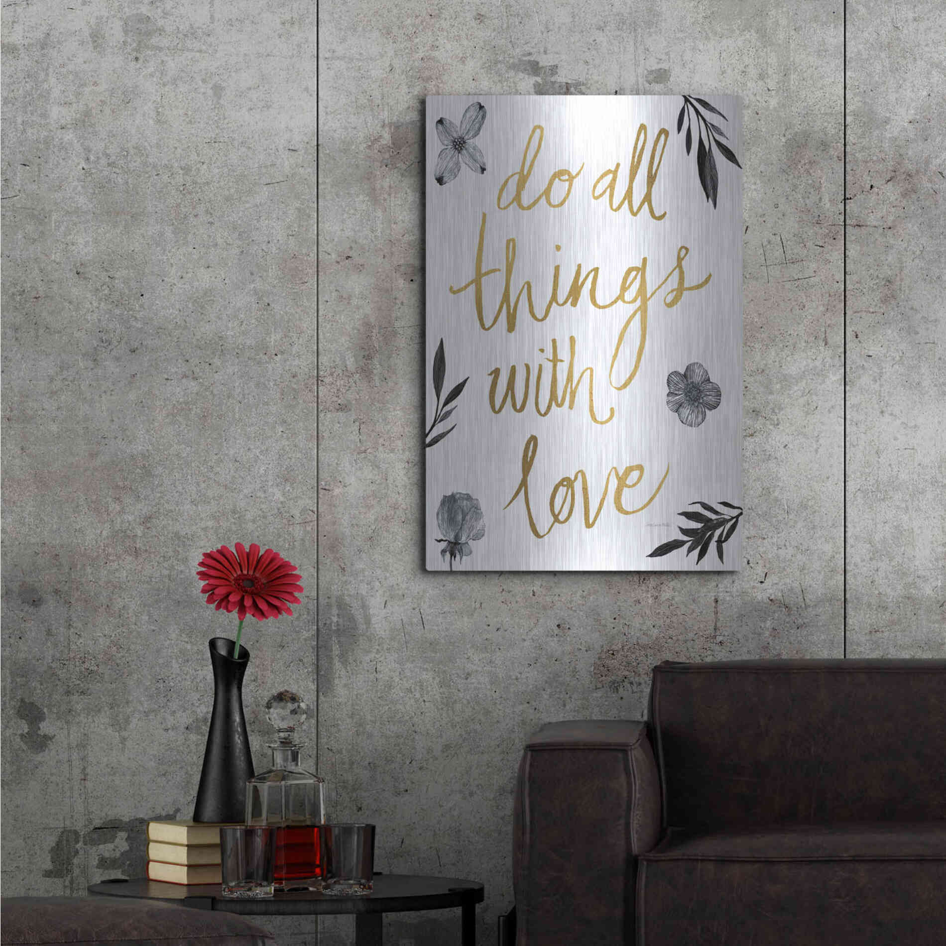 Luxe Metal Art 'Do All Things with Love BW' by Sara Zieve Miller, Metal Wall Art,24x36