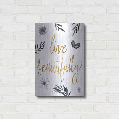Luxe Metal Art 'Live Beautifully BW' by Sara Zieve Miller, Metal Wall Art,16x24