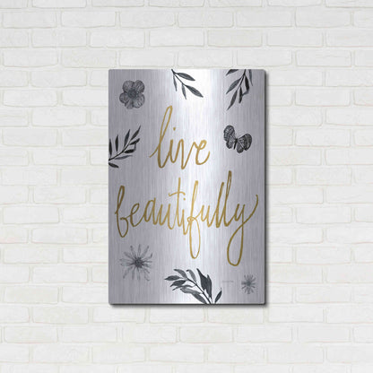 Luxe Metal Art 'Live Beautifully BW' by Sara Zieve Miller, Metal Wall Art,24x36