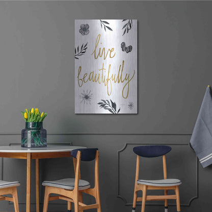 Luxe Metal Art 'Live Beautifully BW' by Sara Zieve Miller, Metal Wall Art,24x36