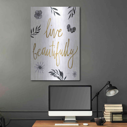 Luxe Metal Art 'Live Beautifully BW' by Sara Zieve Miller, Metal Wall Art,24x36