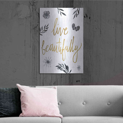 Luxe Metal Art 'Live Beautifully BW' by Sara Zieve Miller, Metal Wall Art,24x36