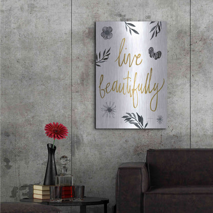 Luxe Metal Art 'Live Beautifully BW' by Sara Zieve Miller, Metal Wall Art,24x36