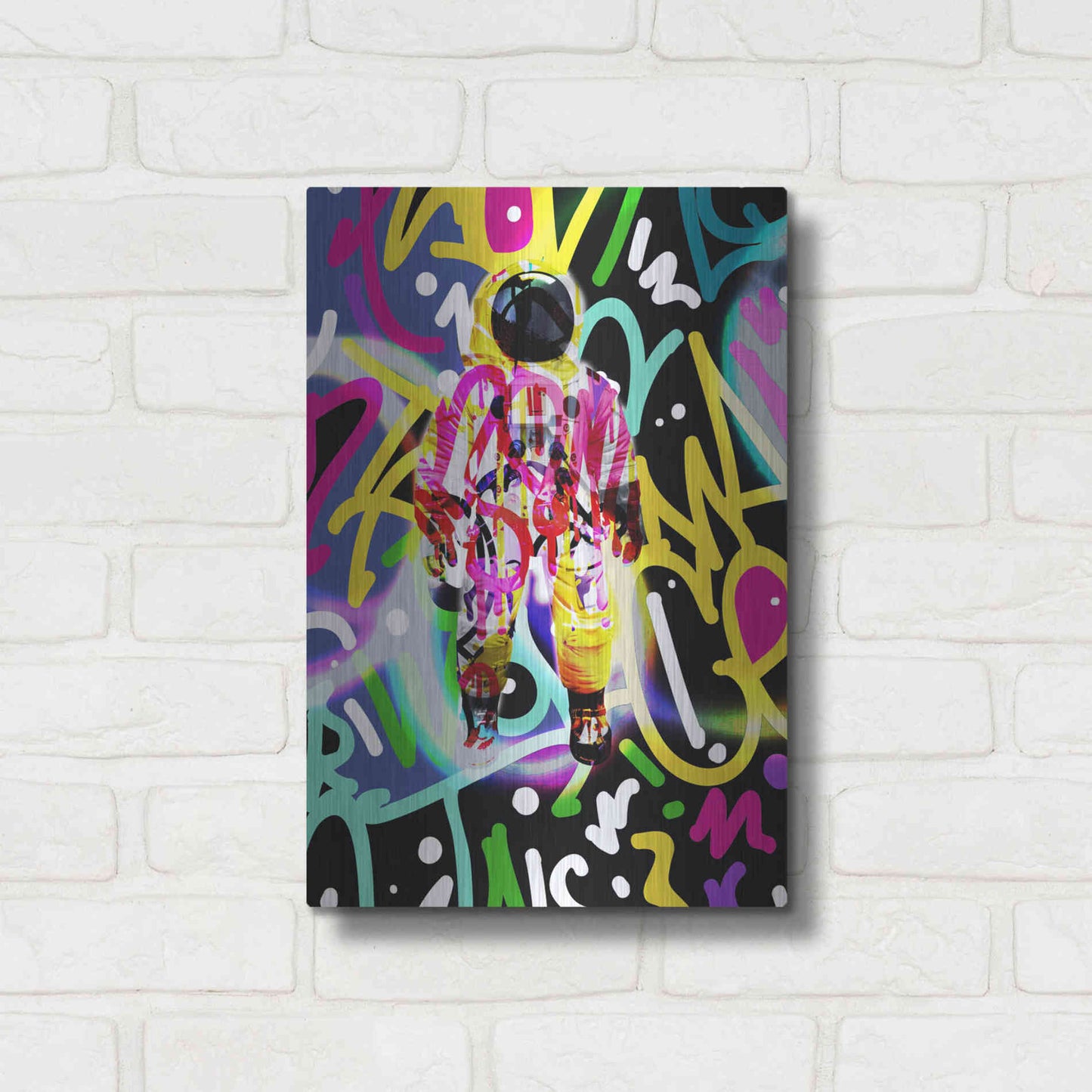 Luxe Metal Art 'Colorful Astronaut Graffiti Art 12' by Irena Orlov Metal Wall Art,12x16