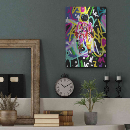 Luxe Metal Art 'Colorful Astronaut Graffiti Art 12' by Irena Orlov Metal Wall Art,12x16