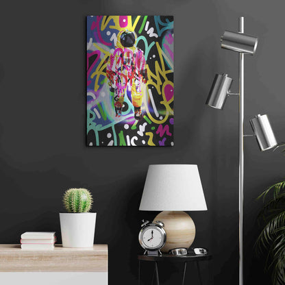 Luxe Metal Art 'Colorful Astronaut Graffiti Art 12' by Irena Orlov Metal Wall Art,16x24