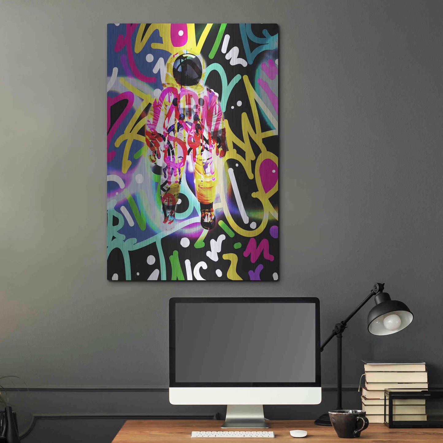 Luxe Metal Art 'Colorful Astronaut Graffiti Art 12' by Irena Orlov Metal Wall Art,24x36