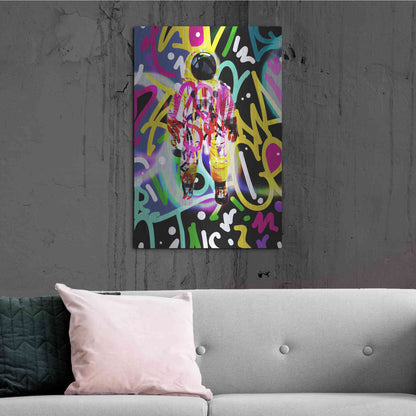 Luxe Metal Art 'Colorful Astronaut Graffiti Art 12' by Irena Orlov Metal Wall Art,24x36