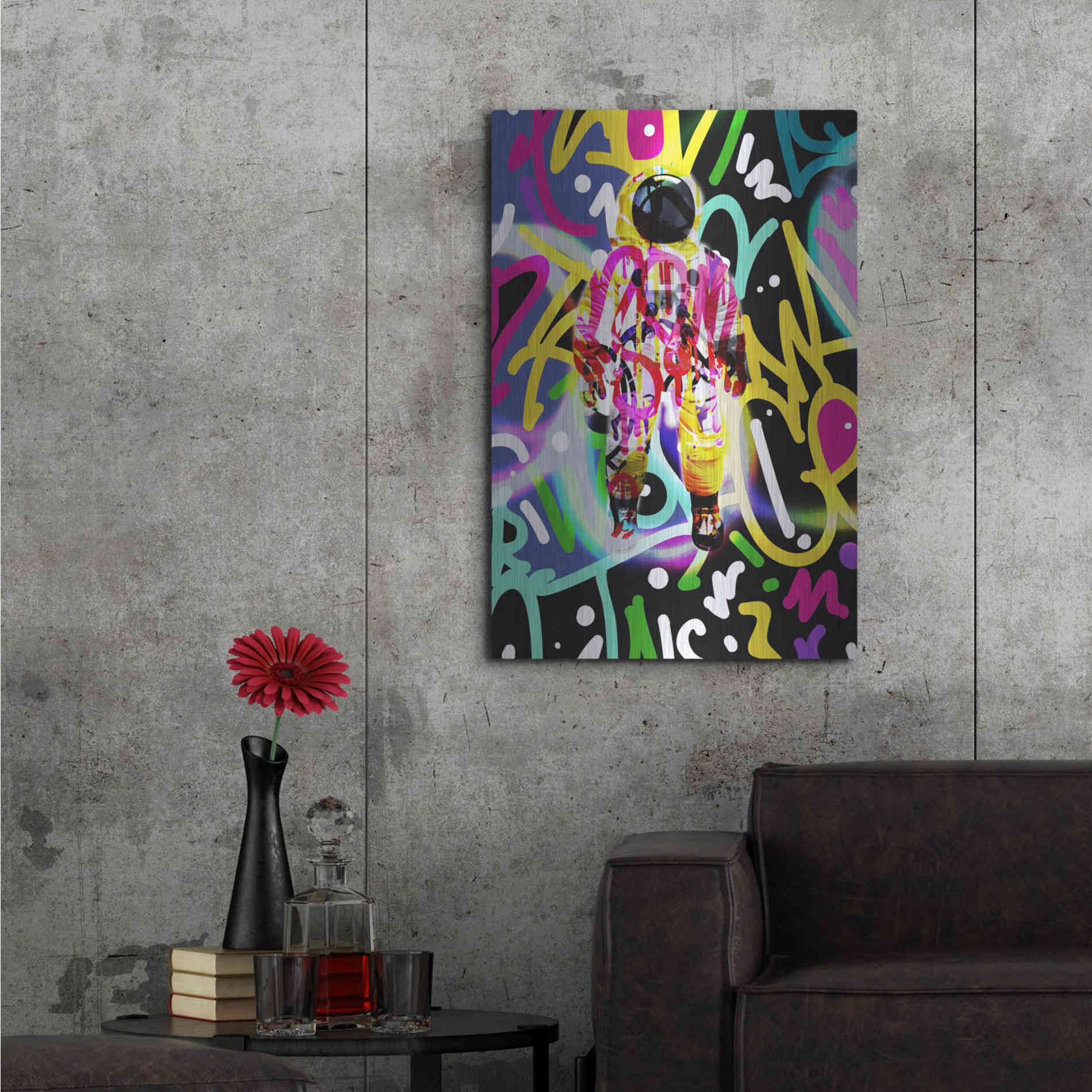 Luxe Metal Art 'Colorful Astronaut Graffiti Art 12' by Irena Orlov Metal Wall Art,24x36