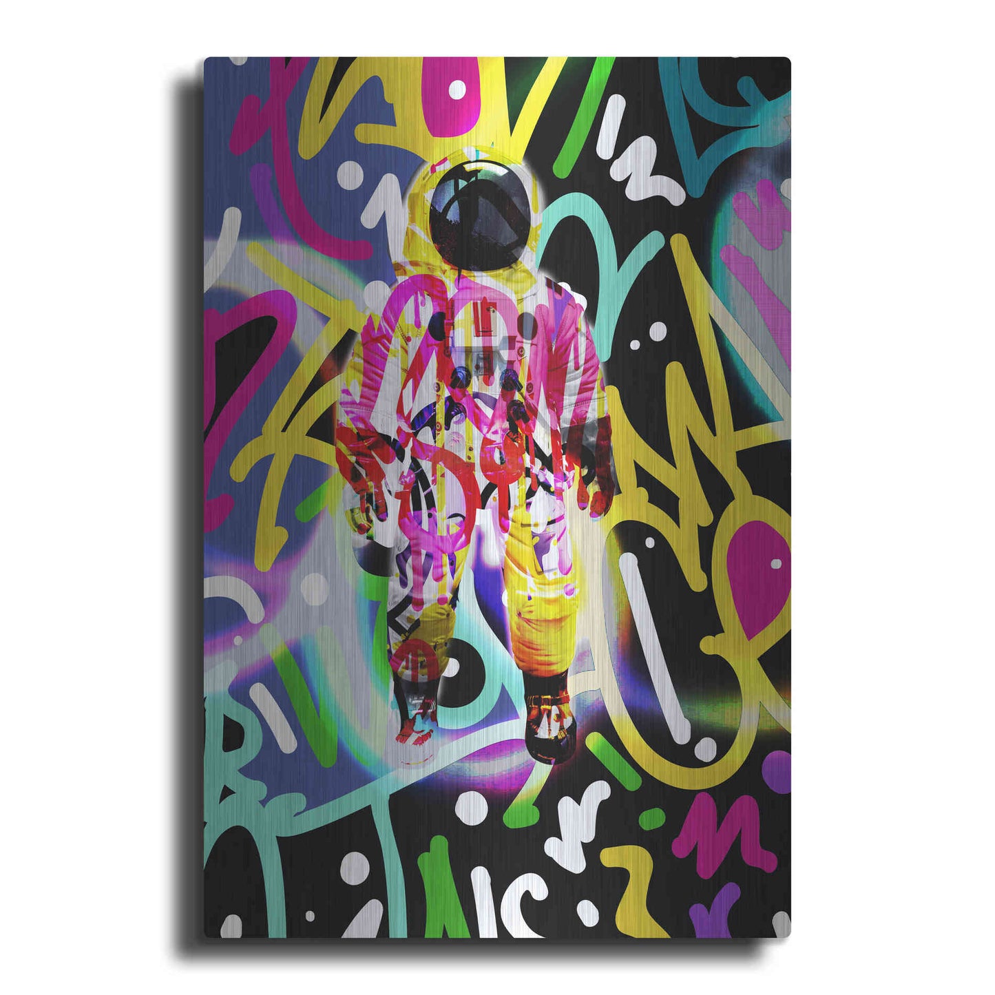 Luxe Metal Art 'Colorful Astronaut Graffiti Art 12' by Irena Orlov Metal Wall Art