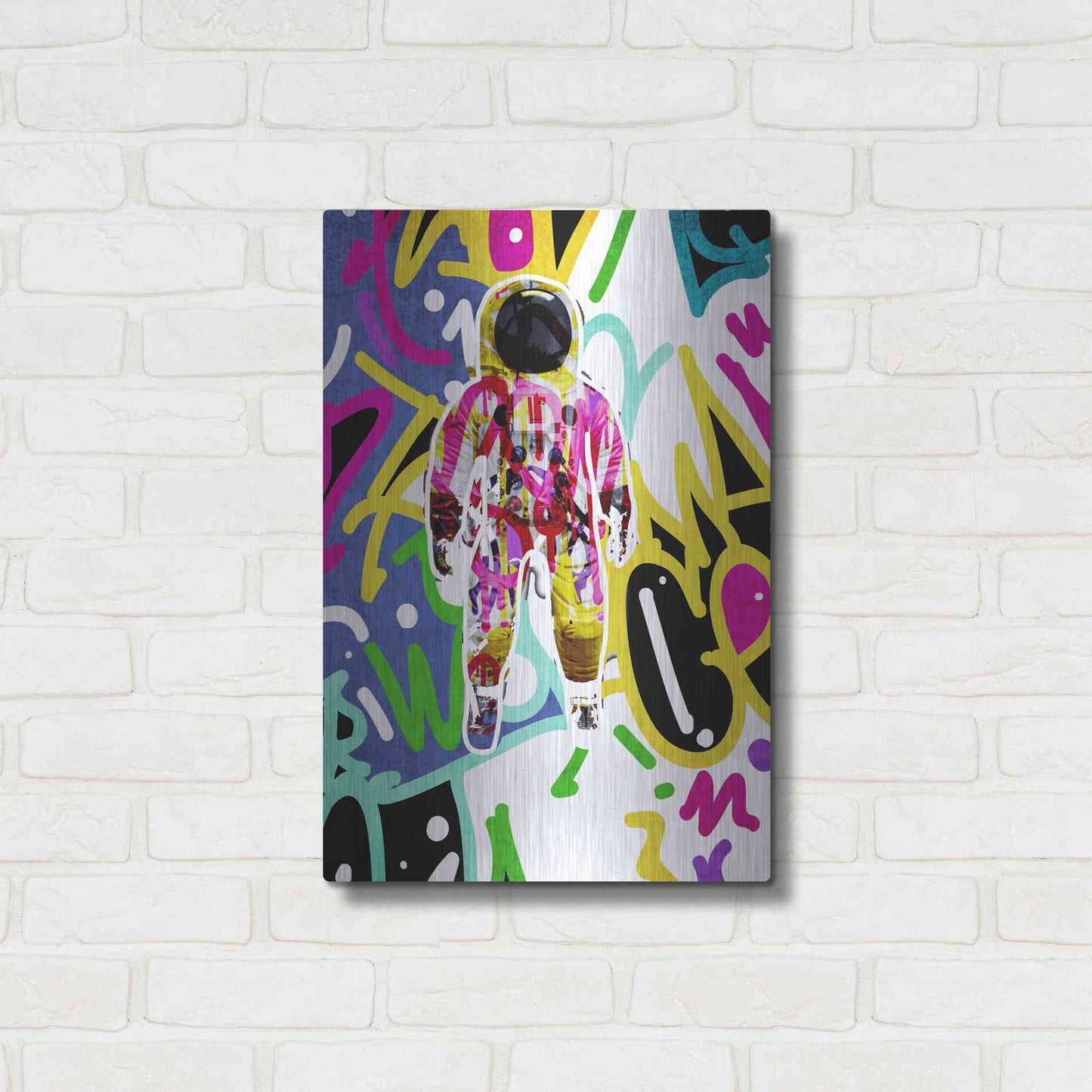 Luxe Metal Art 'Colorful Astronaut Graffiti Art 6 ' by Irena Orlov Metal Wall Art,16x24