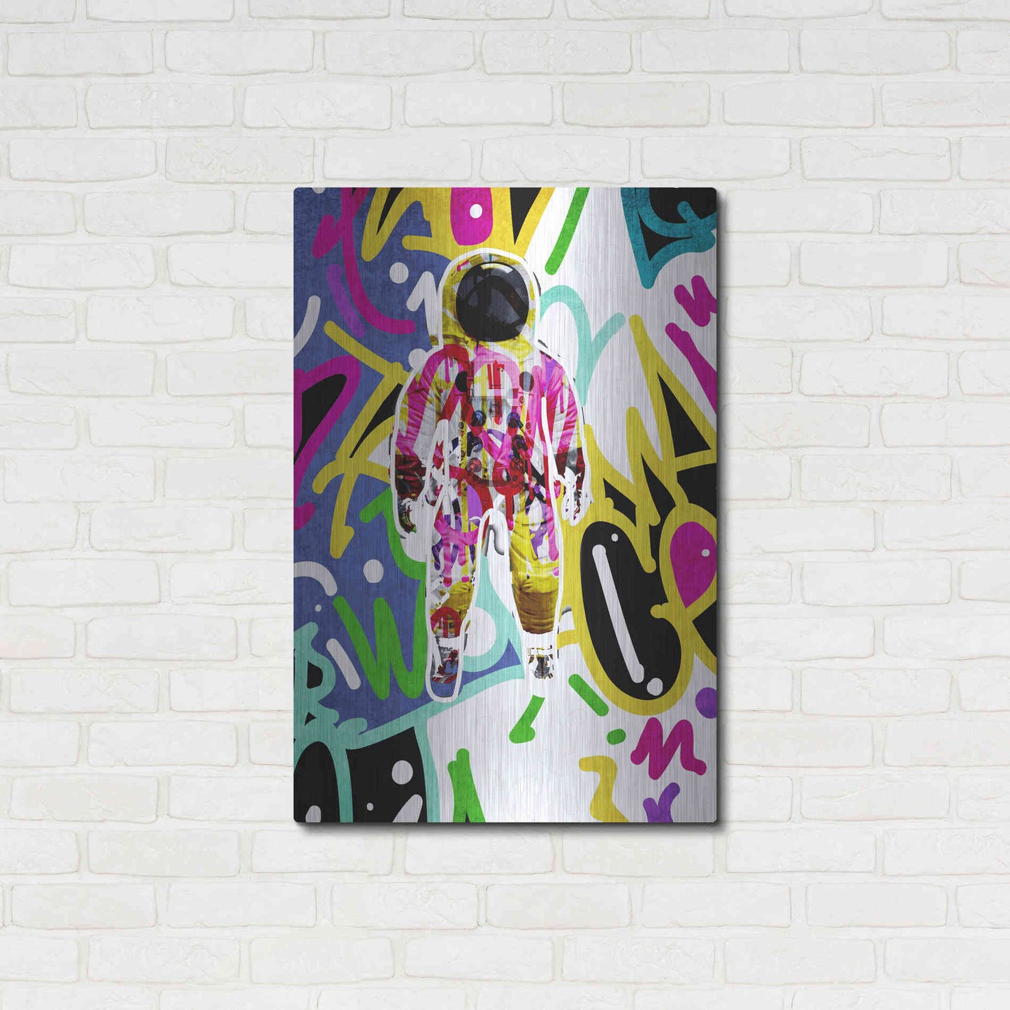 Luxe Metal Art 'Colorful Astronaut Graffiti Art 6 ' by Irena Orlov Metal Wall Art,24x36