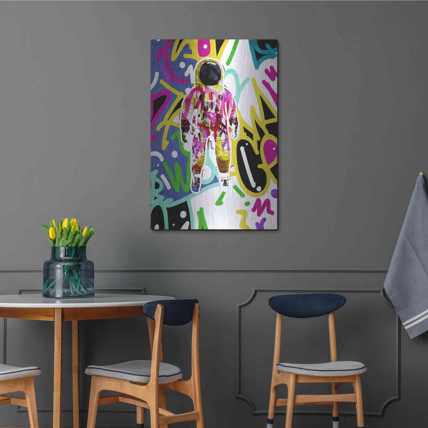 Luxe Metal Art 'Colorful Astronaut Graffiti Art 6 ' by Irena Orlov Metal Wall Art,24x36