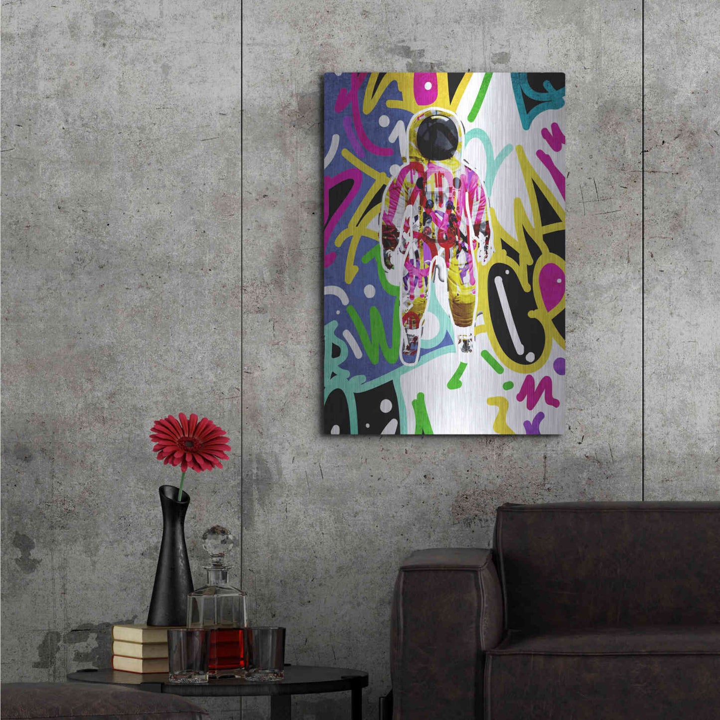 Luxe Metal Art 'Colorful Astronaut Graffiti Art 6 ' by Irena Orlov Metal Wall Art,24x36