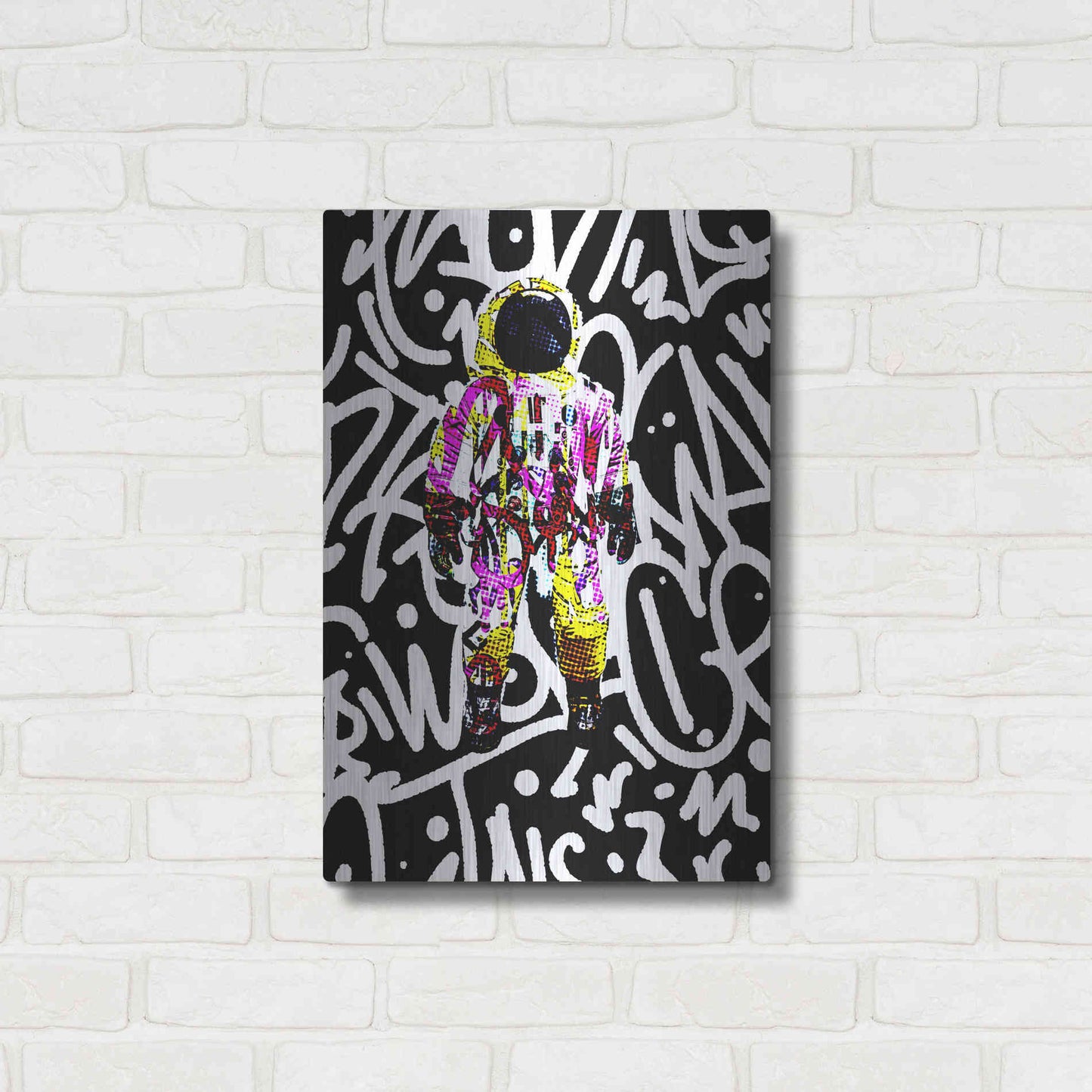 Luxe Metal Art 'Colorful Astronaut Graffiti Art 1' by Irena Orlov Metal Wall Art,16x24