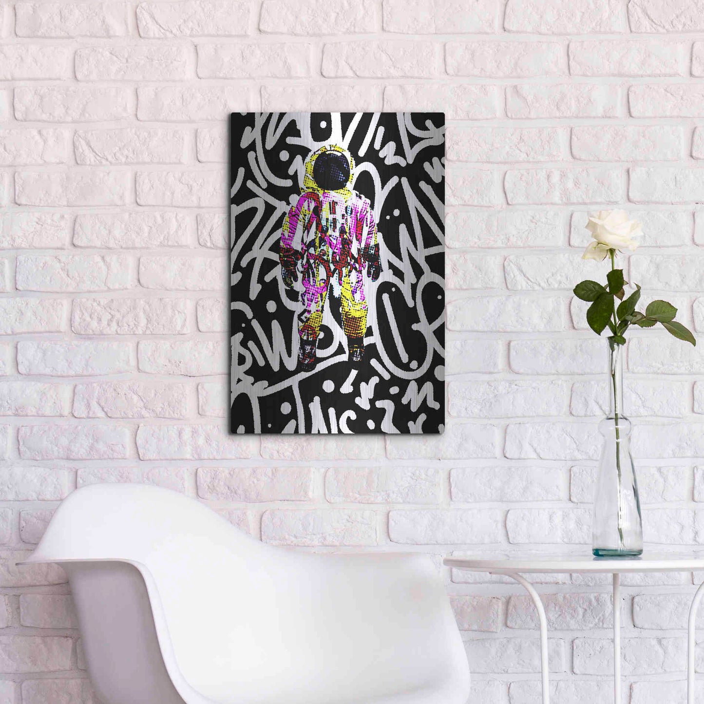 Luxe Metal Art 'Colorful Astronaut Graffiti Art 1' by Irena Orlov Metal Wall Art,16x24