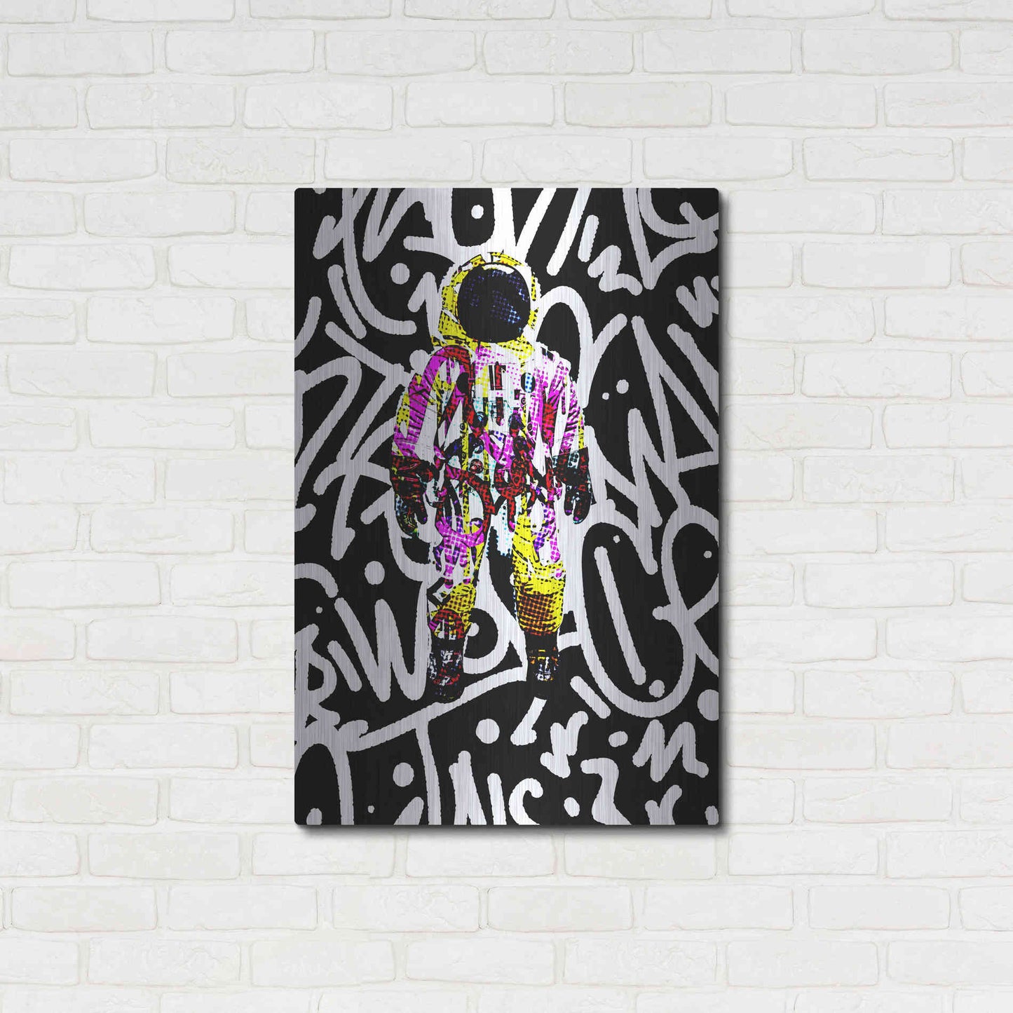 Luxe Metal Art 'Colorful Astronaut Graffiti Art 1' by Irena Orlov Metal Wall Art,24x36