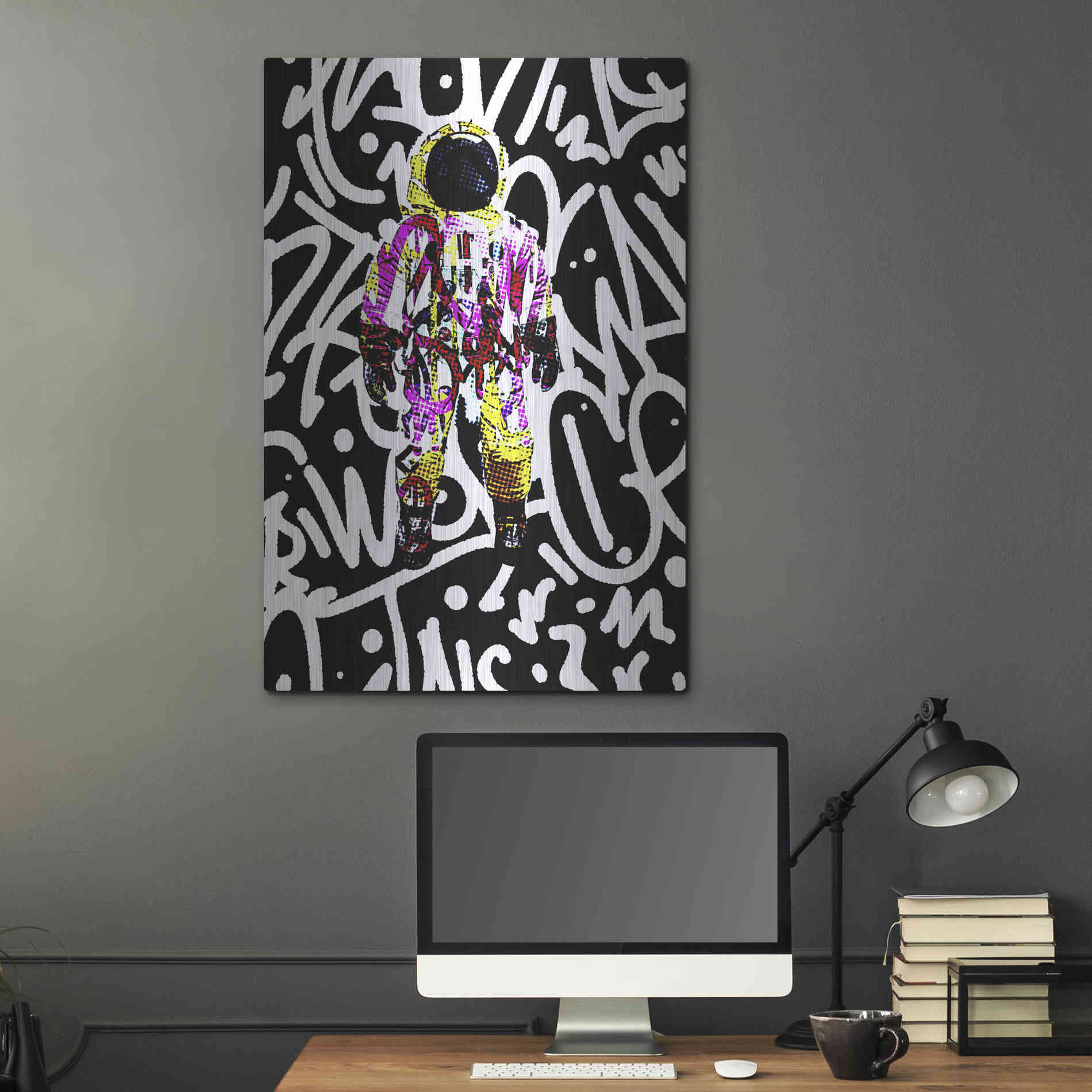 Luxe Metal Art 'Colorful Astronaut Graffiti Art 1' by Irena Orlov Metal Wall Art,24x36