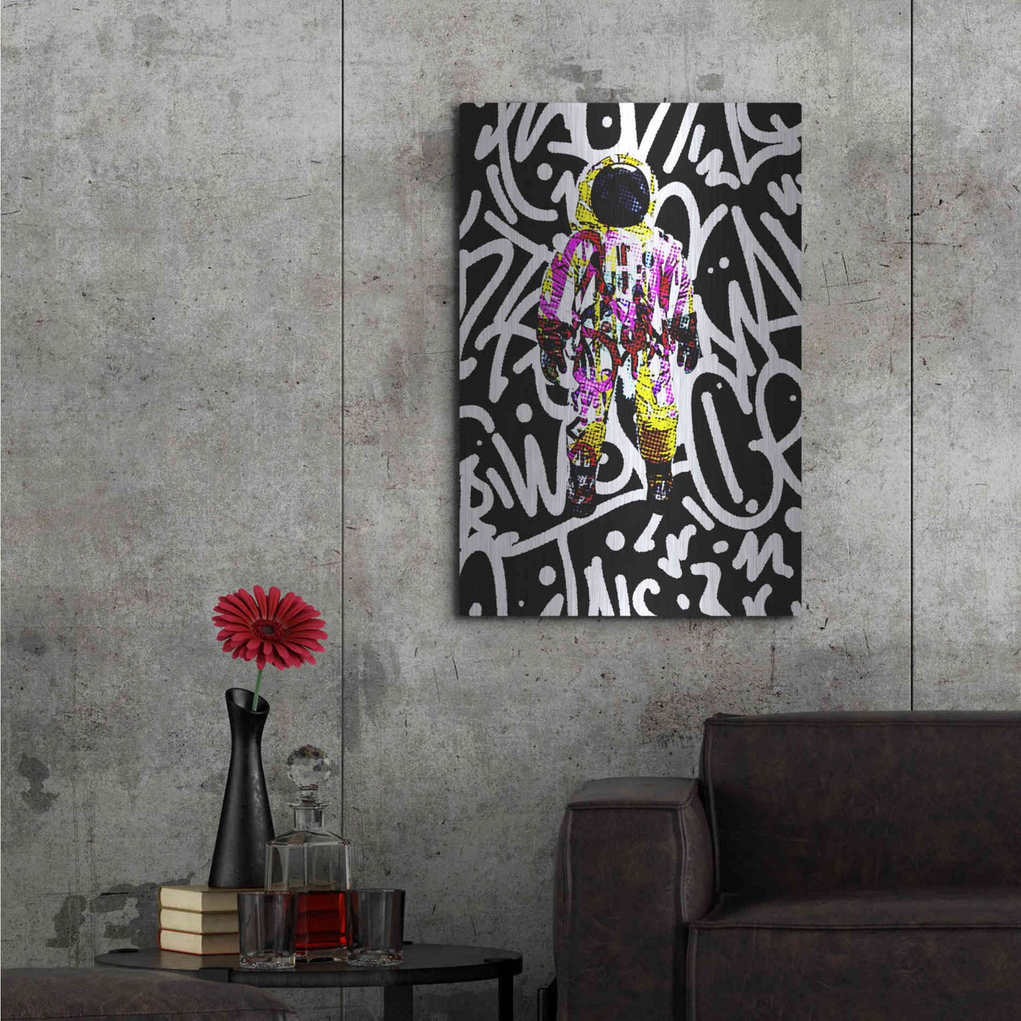 Luxe Metal Art 'Colorful Astronaut Graffiti Art 1' by Irena Orlov Metal Wall Art,24x36