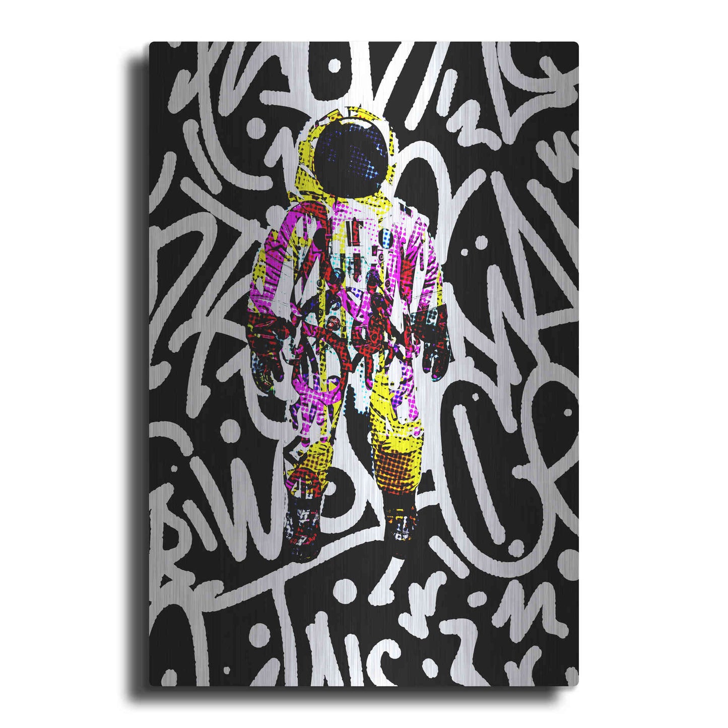 Luxe Metal Art 'Colorful Astronaut Graffiti Art 1' by Irena Orlov Metal Wall Art