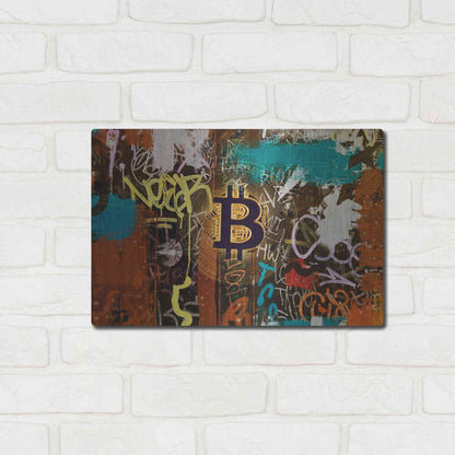 Luxe Metal Art 'Graffiti Bitcoin 1' by Irena Orlov Metal Wall Art,16x12