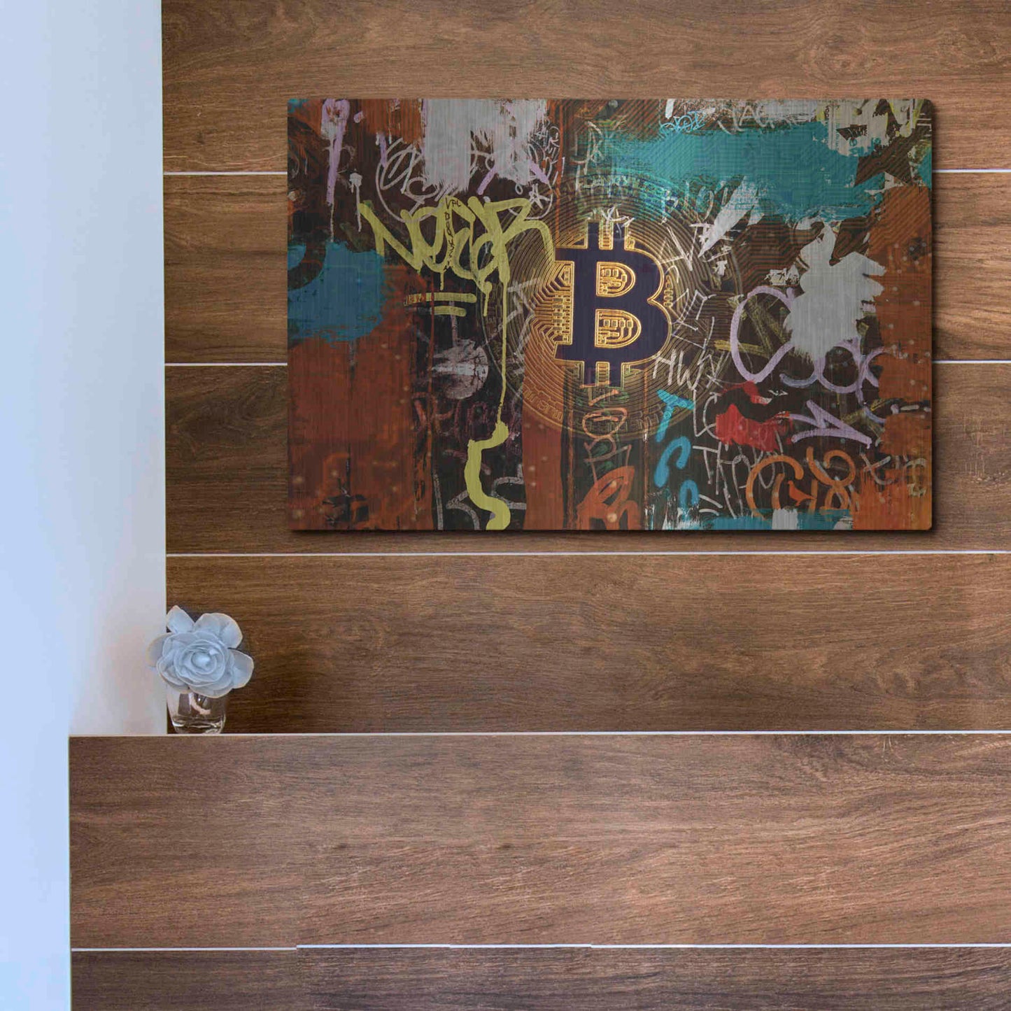 Luxe Metal Art 'Graffiti Bitcoin 1' by Irena Orlov Metal Wall Art,16x12