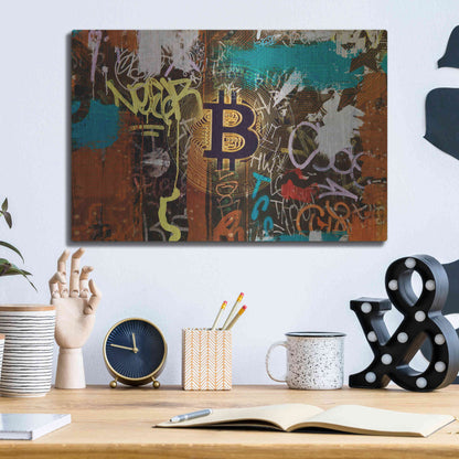 Luxe Metal Art 'Graffiti Bitcoin 1' by Irena Orlov Metal Wall Art,16x12